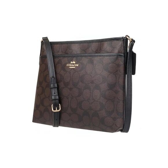 Coach File Signature C's Brown & Black Crossbody Bag Purse - Picture 1 of 14